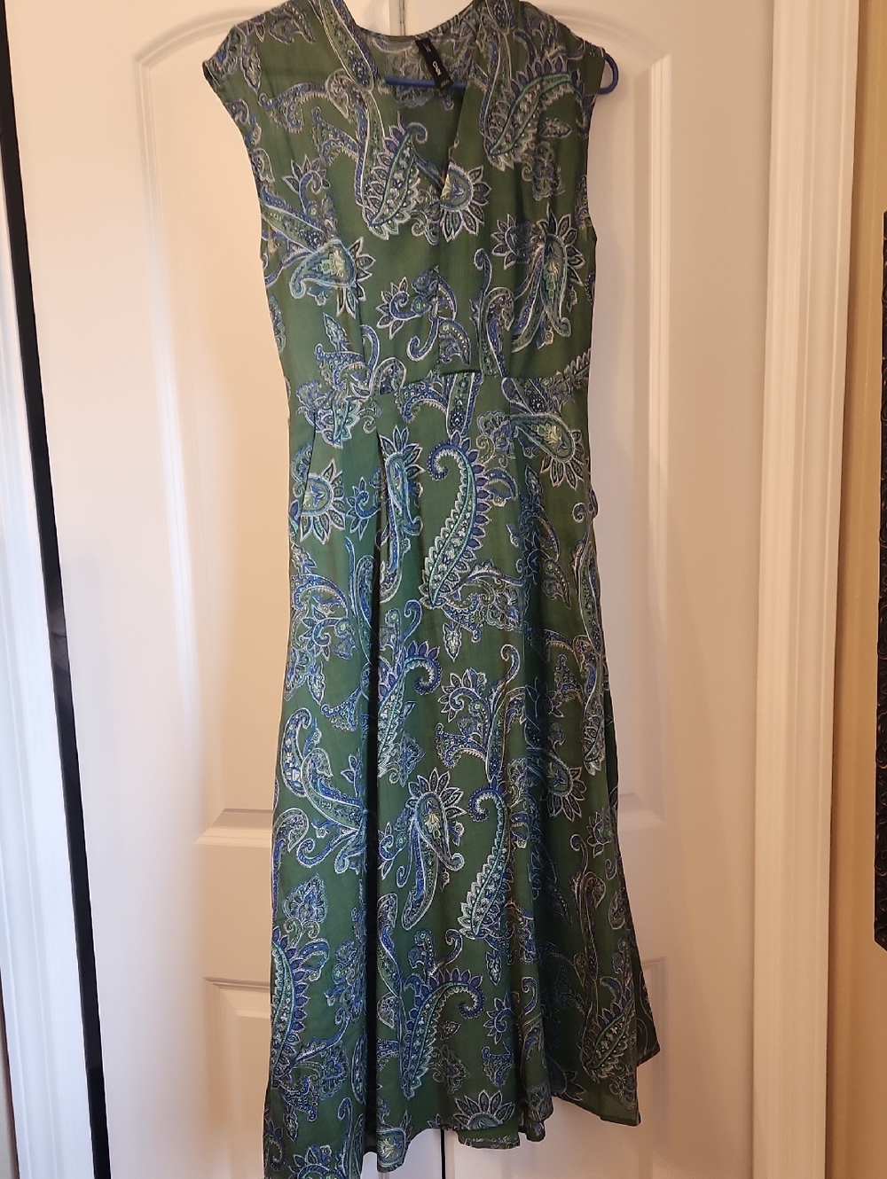 Zara Green Midi Dress with Blue Paisley Print